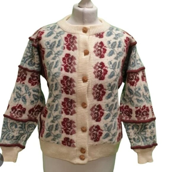 The Clever shephard Sweaters - Vintage The Clever Shepherd 100% Shetland Island Wood Fair Isle Floral Cardigan